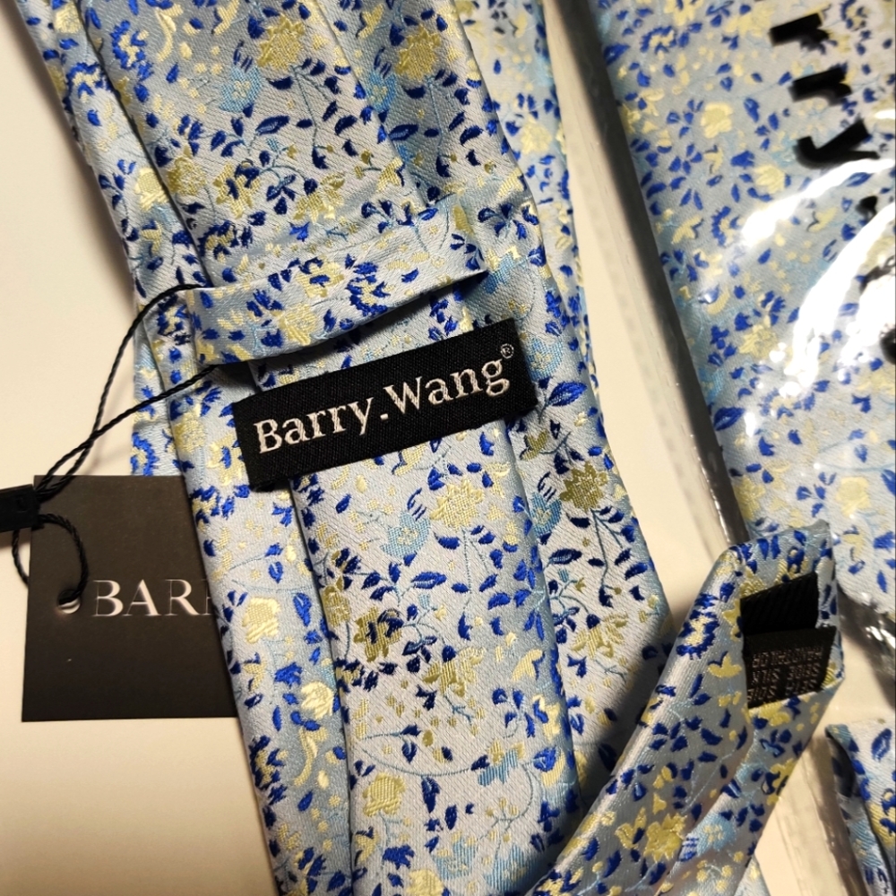 Barry Wang Hand Tailored Neck Tie Set: Clufflinks, Pocket Square